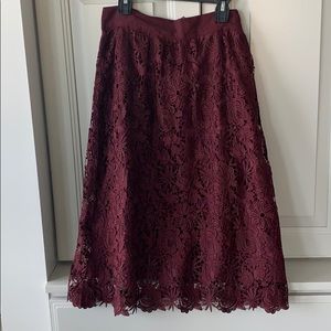 Ann Taylor Factory Burgundy Lace A-Line Skirt